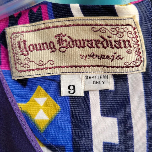 Vintage  Young Edwardian by Arpeja purple mosaic 70s party dress size 9 - Picture 6 of 10